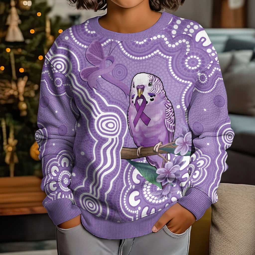Australia Epilepsy Awareness Kid Ugly Christmas Sweater Purple Budgerigar Plumeria Aboriginal - Vibe Hoodie