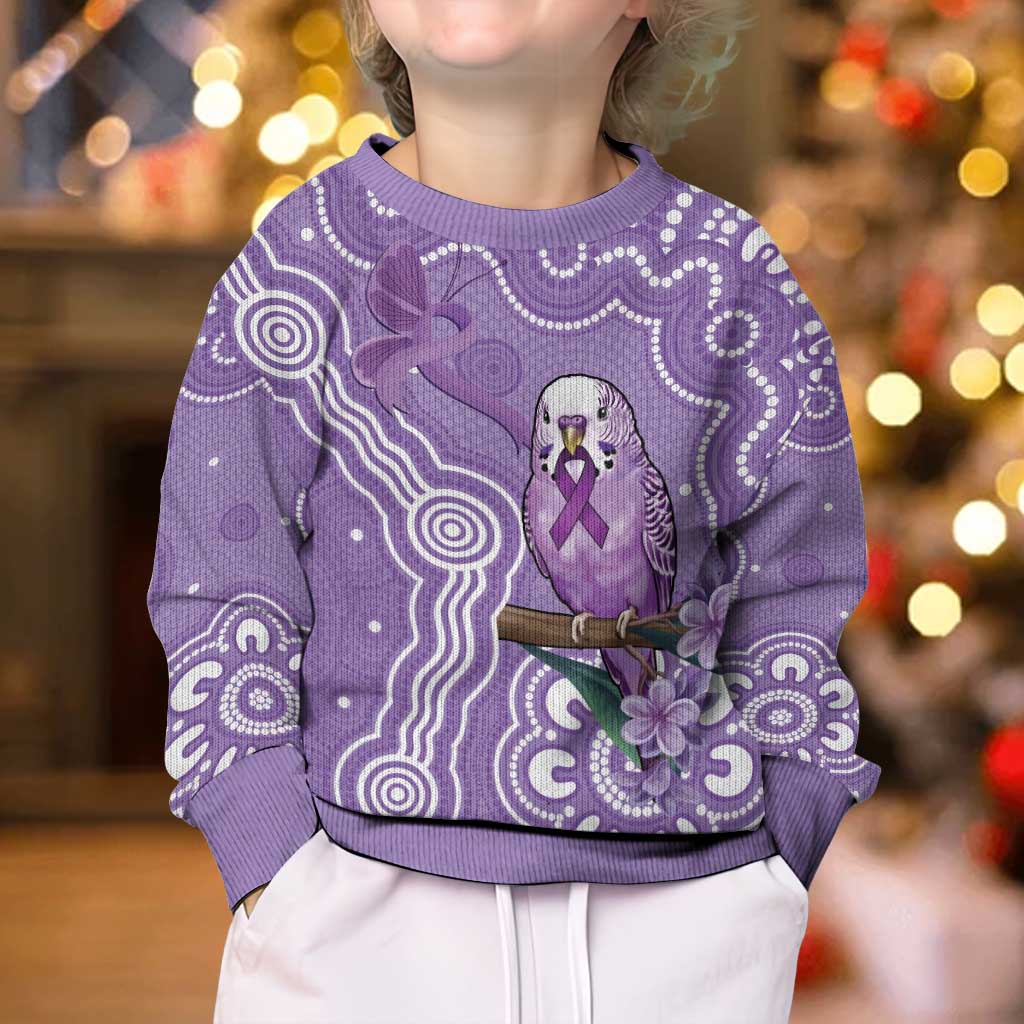Australia Epilepsy Awareness Kid Ugly Christmas Sweater Purple Budgerigar Plumeria Aboriginal - Vibe Hoodie
