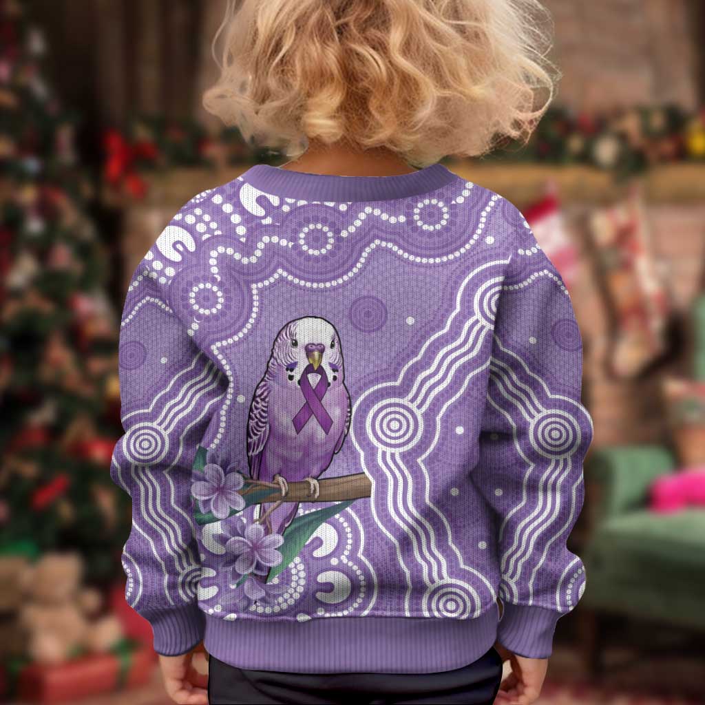 Australia Epilepsy Awareness Kid Ugly Christmas Sweater Purple Budgerigar Plumeria Aboriginal - Vibe Hoodie