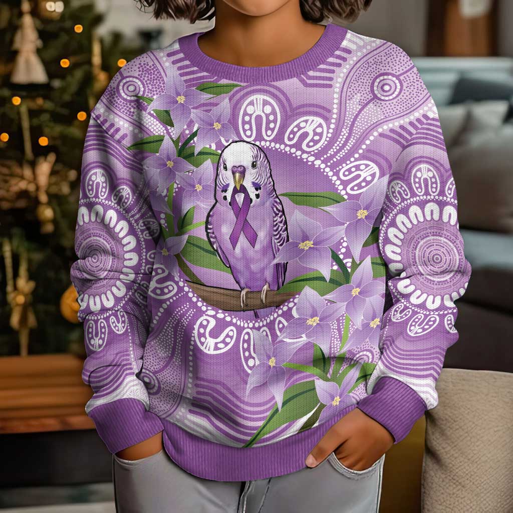 Epilepsy Awareness Budgerigar Australia Kid Ugly Christmas Sweater Budgie Purple Ribbon Boronia Aboriginal - Vibe Hoodie