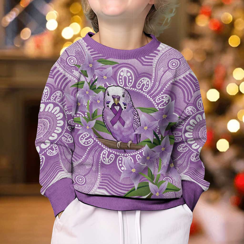 Epilepsy Awareness Budgerigar Australia Kid Ugly Christmas Sweater Budgie Purple Ribbon Boronia Aboriginal - Vibe Hoodie