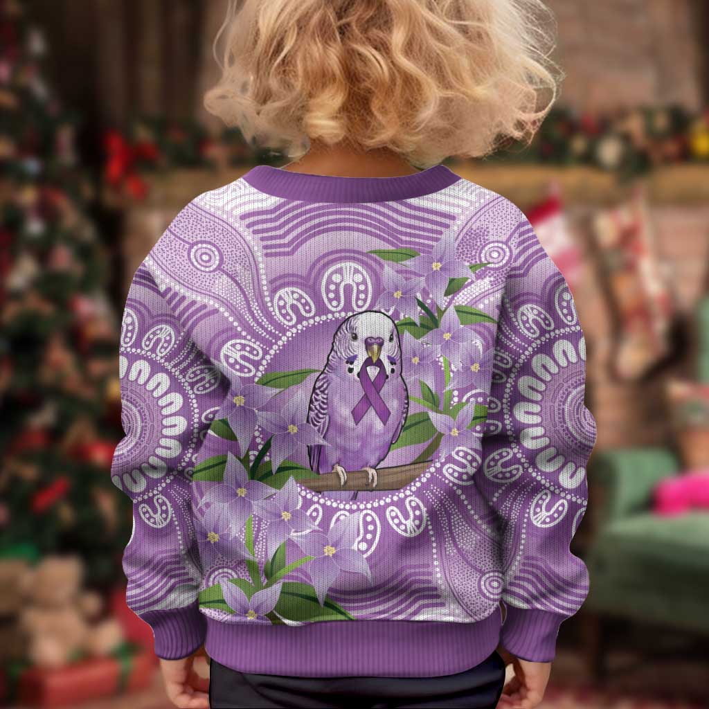 Epilepsy Awareness Budgerigar Australia Kid Ugly Christmas Sweater Budgie Purple Ribbon Boronia Aboriginal - Vibe Hoodie
