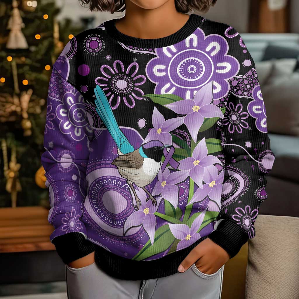 Australia Epilepsy Awareness Kid Ugly Christmas Sweater Purple-crowned Fairywren Boronia Aboriginal - Vibe Hoodie