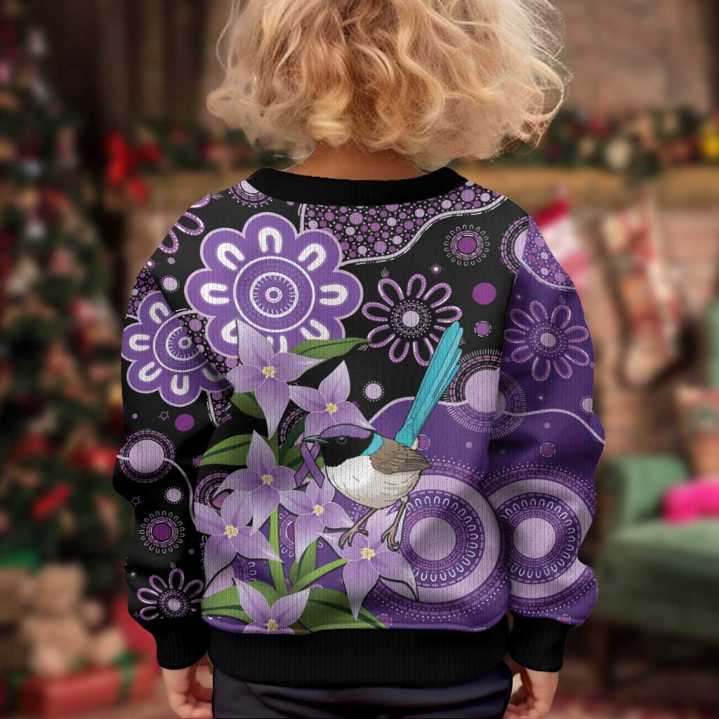 Australia Epilepsy Awareness Kid Ugly Christmas Sweater Purple-crowned Fairywren Boronia Aboriginal - Vibe Hoodie
