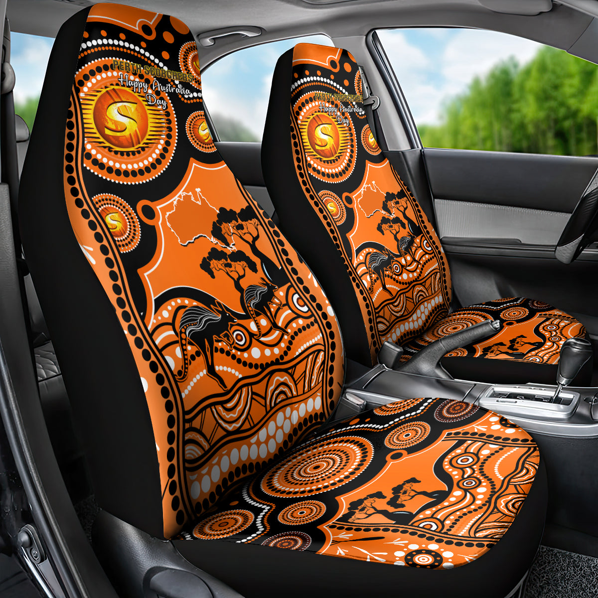 Perth Scorchers Cricket Car Seat Cover Happy Australia Day Aboriginal Art - Vibe Hoodie Shop