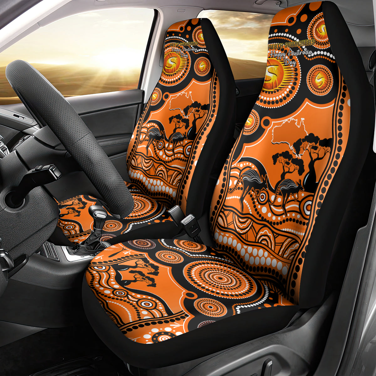 Perth Scorchers Cricket Car Seat Cover Happy Australia Day Aboriginal Art - Vibe Hoodie Shop