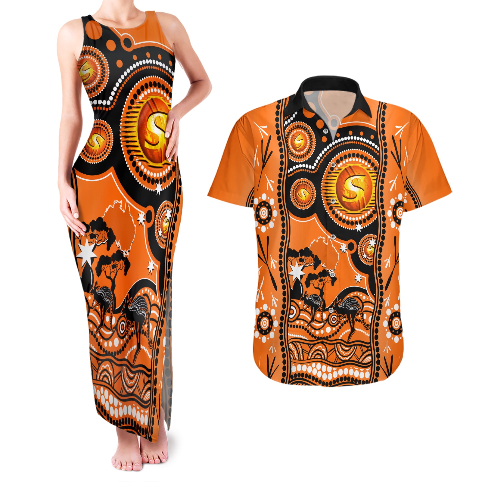 perth-scorchers-cricket-couples-matching-tank-maxi-dress-and-hawaiian-shirt-happy-australia-day-aboriginal-art