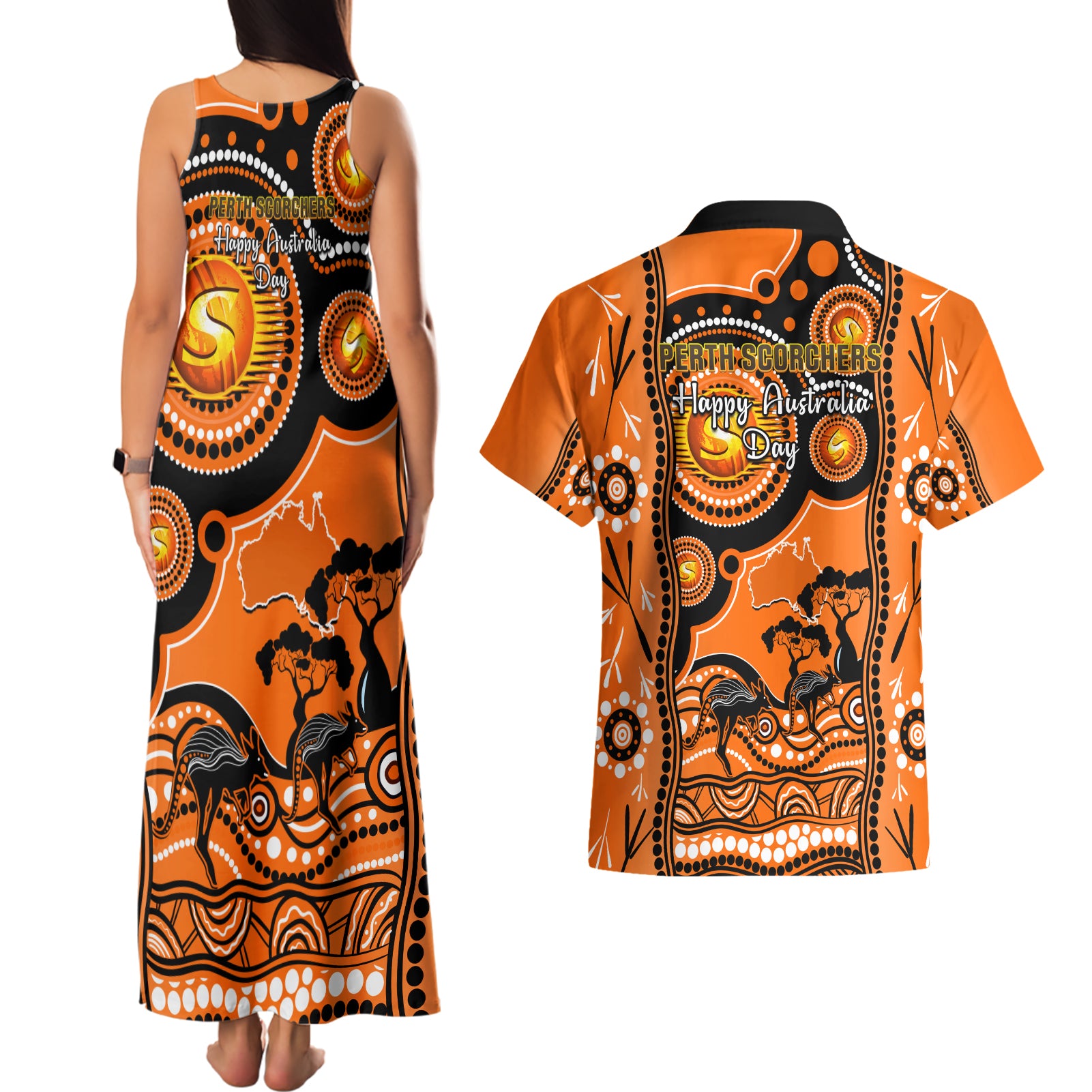 perth-scorchers-cricket-couples-matching-tank-maxi-dress-and-hawaiian-shirt-happy-australia-day-aboriginal-art