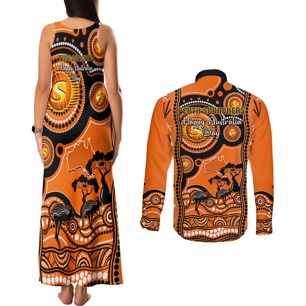 perth-scorchers-cricket-couples-matching-tank-maxi-dress-and-long-sleeve-button-shirt-happy-australia-day-aboriginal-art