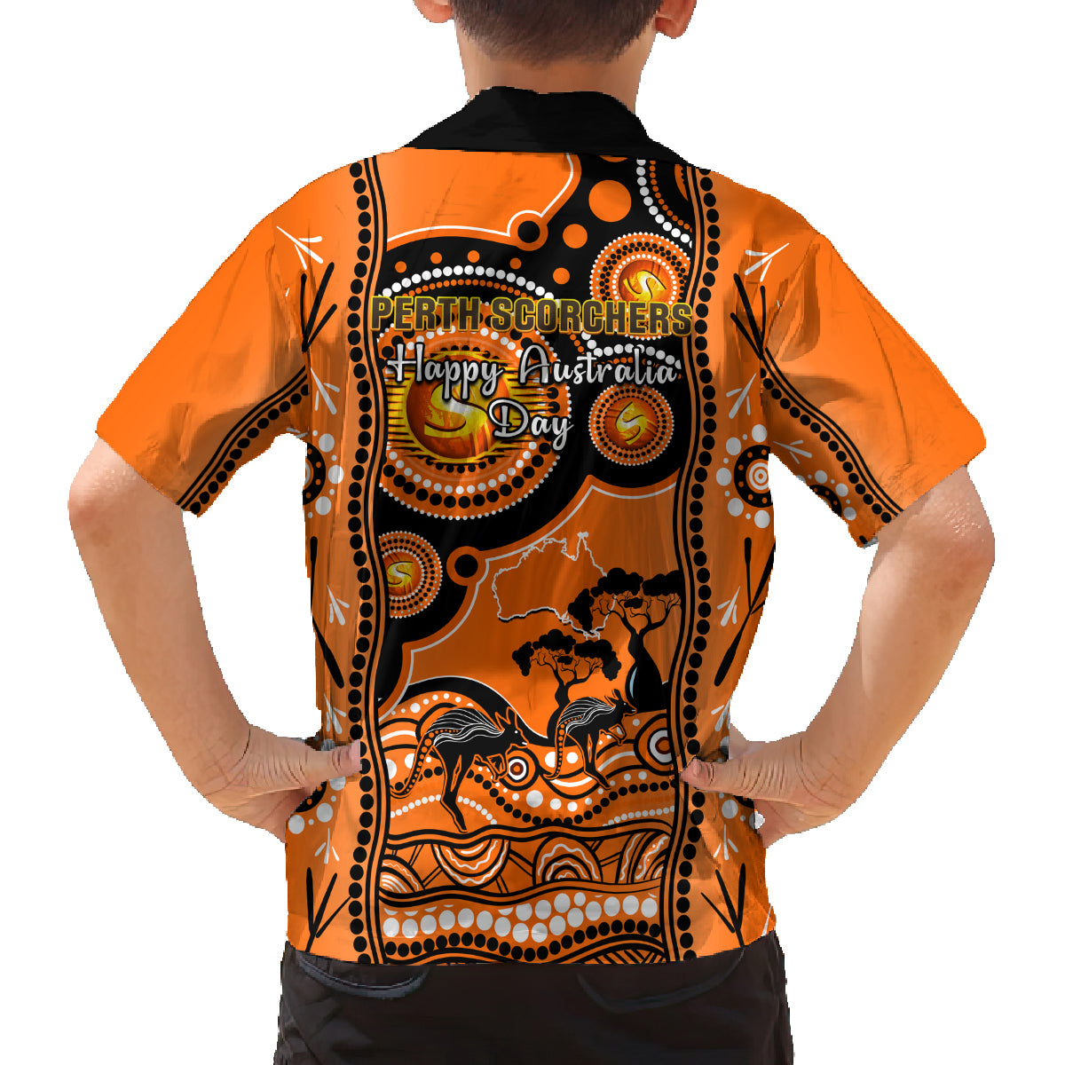 perth-scorchers-cricket-family-matching-long-sleeve-bodycon-dress-and-hawaiian-shirt-happy-australia-day-aboriginal-art