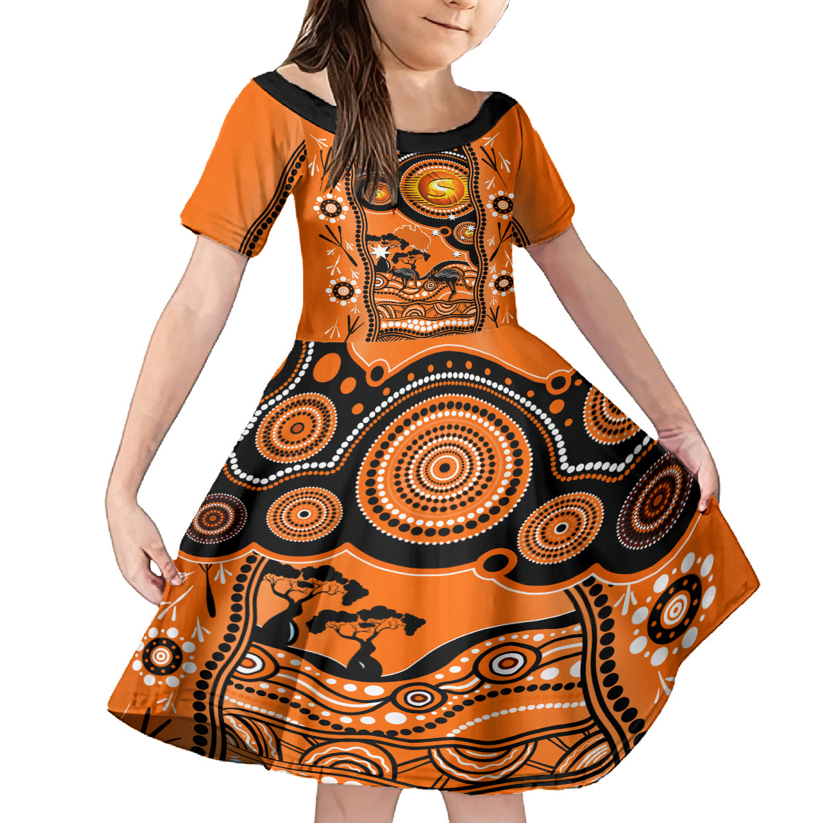 perth-scorchers-cricket-family-matching-long-sleeve-bodycon-dress-and-hawaiian-shirt-happy-australia-day-aboriginal-art