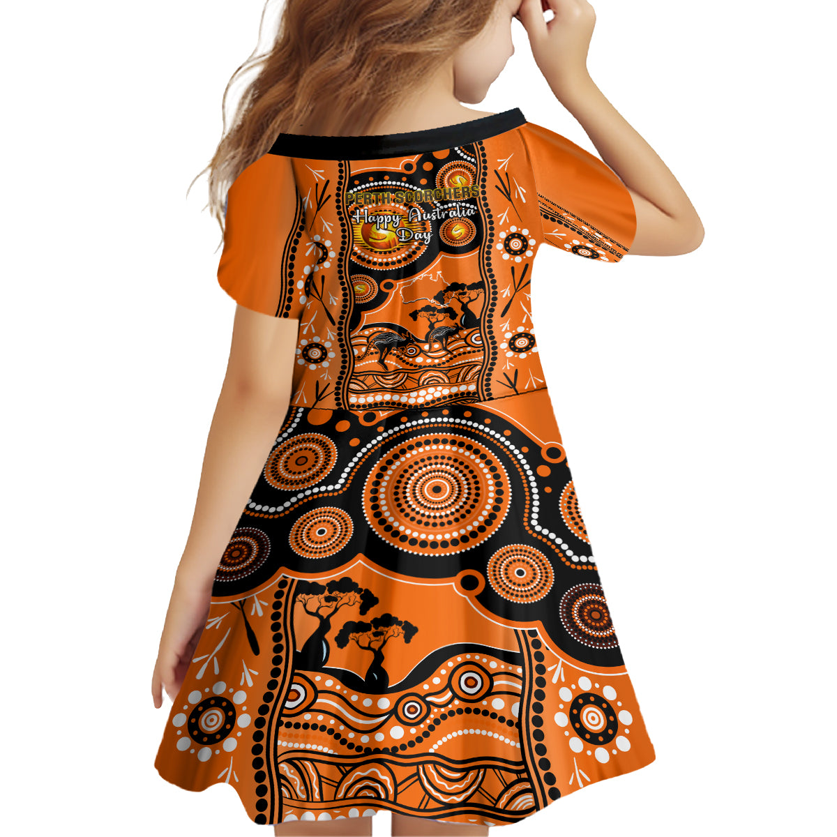 perth-scorchers-cricket-family-matching-long-sleeve-bodycon-dress-and-hawaiian-shirt-happy-australia-day-aboriginal-art