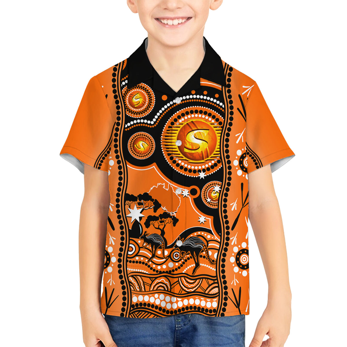 perth-scorchers-cricket-family-matching-long-sleeve-bodycon-dress-and-hawaiian-shirt-happy-australia-day-aboriginal-art