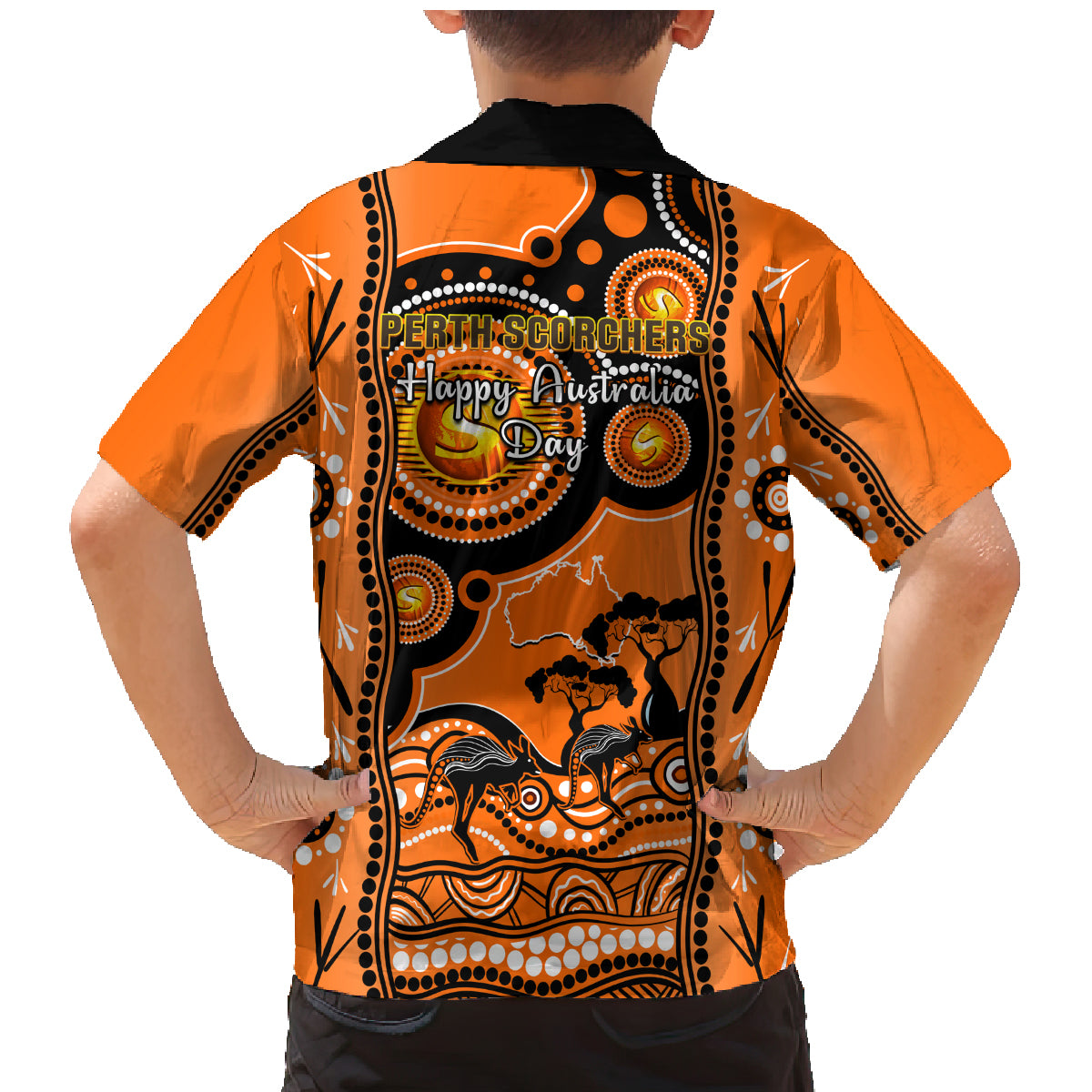 perth-scorchers-cricket-family-matching-mermaid-dress-and-hawaiian-shirt-happy-australia-day-aboriginal-art