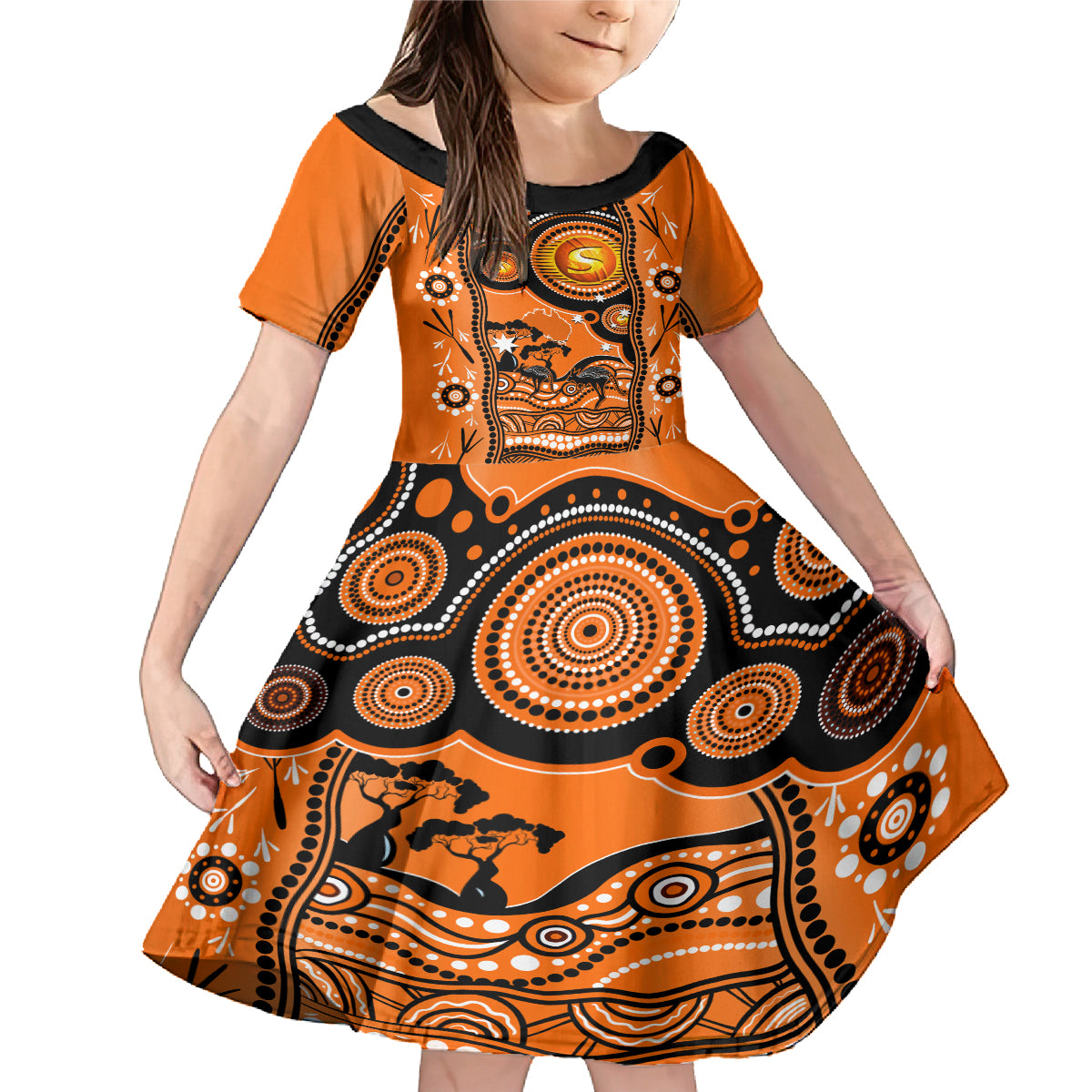 perth-scorchers-cricket-family-matching-mermaid-dress-and-hawaiian-shirt-happy-australia-day-aboriginal-art