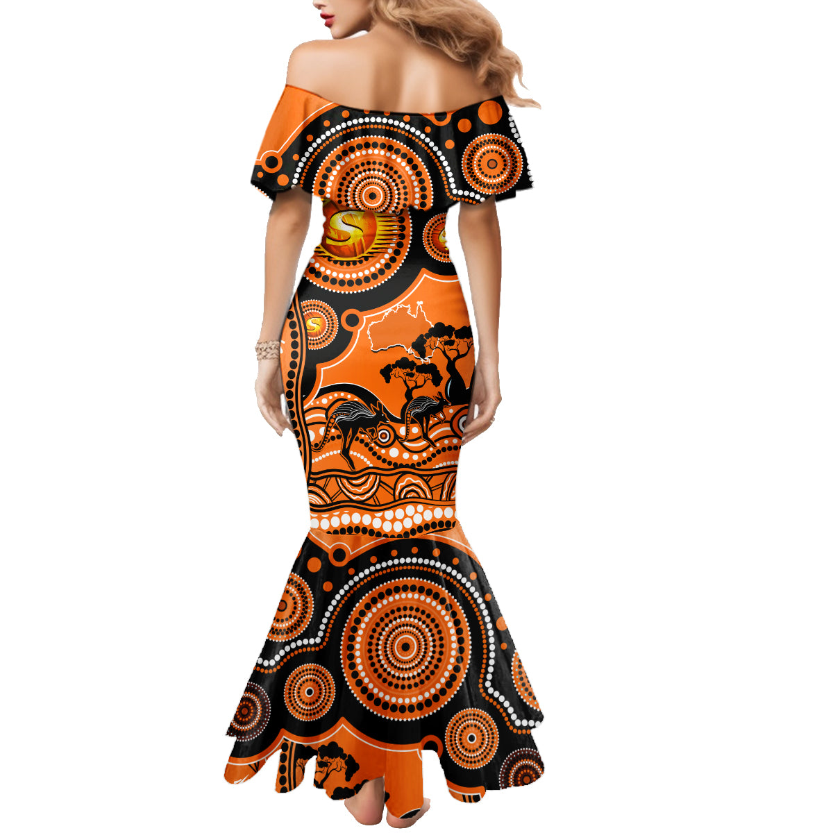 perth-scorchers-cricket-family-matching-mermaid-dress-and-hawaiian-shirt-happy-australia-day-aboriginal-art