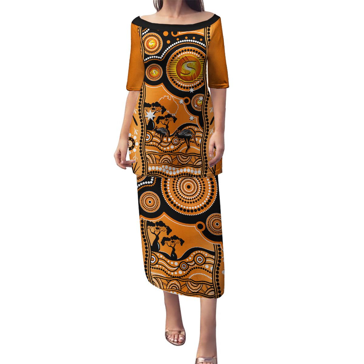 perth-scorchers-cricket-family-matching-puletasi-dress-and-hawaiian-shirt-happy-australia-day-aboriginal-art