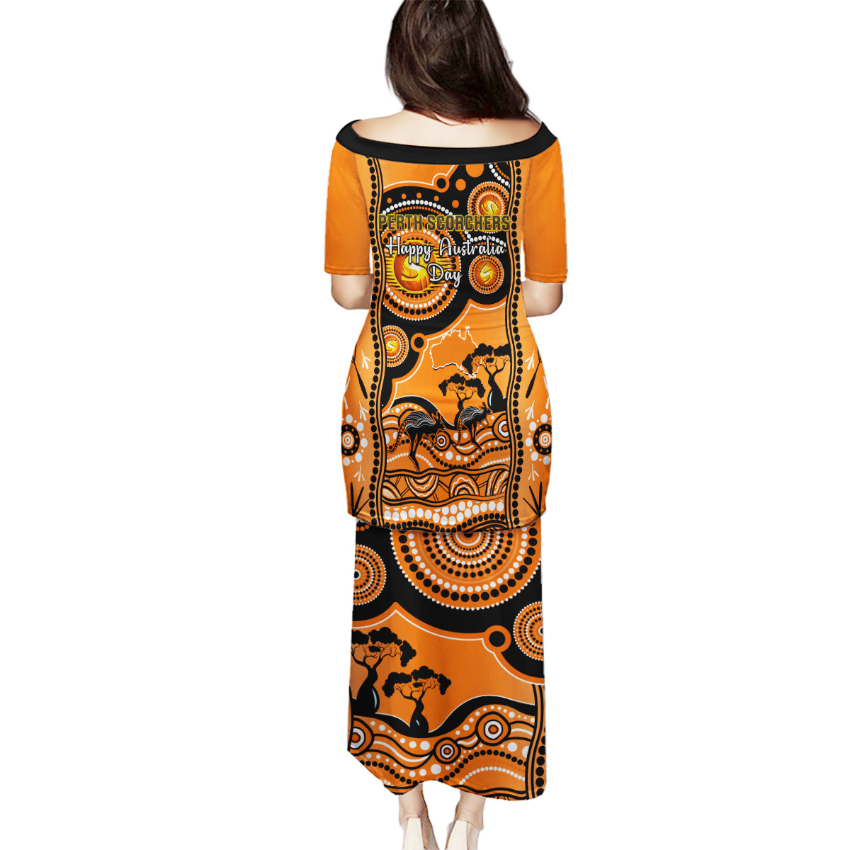 perth-scorchers-cricket-family-matching-puletasi-dress-and-hawaiian-shirt-happy-australia-day-aboriginal-art