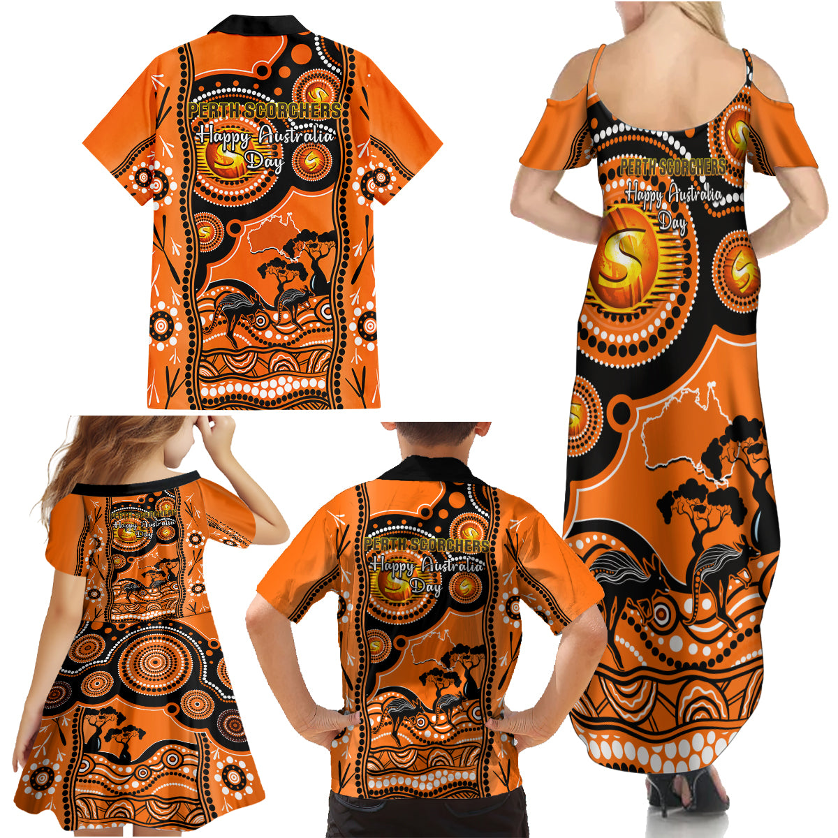 perth-scorchers-cricket-family-matching-summer-maxi-dress-and-hawaiian-shirt-happy-australia-day-aboriginal-art