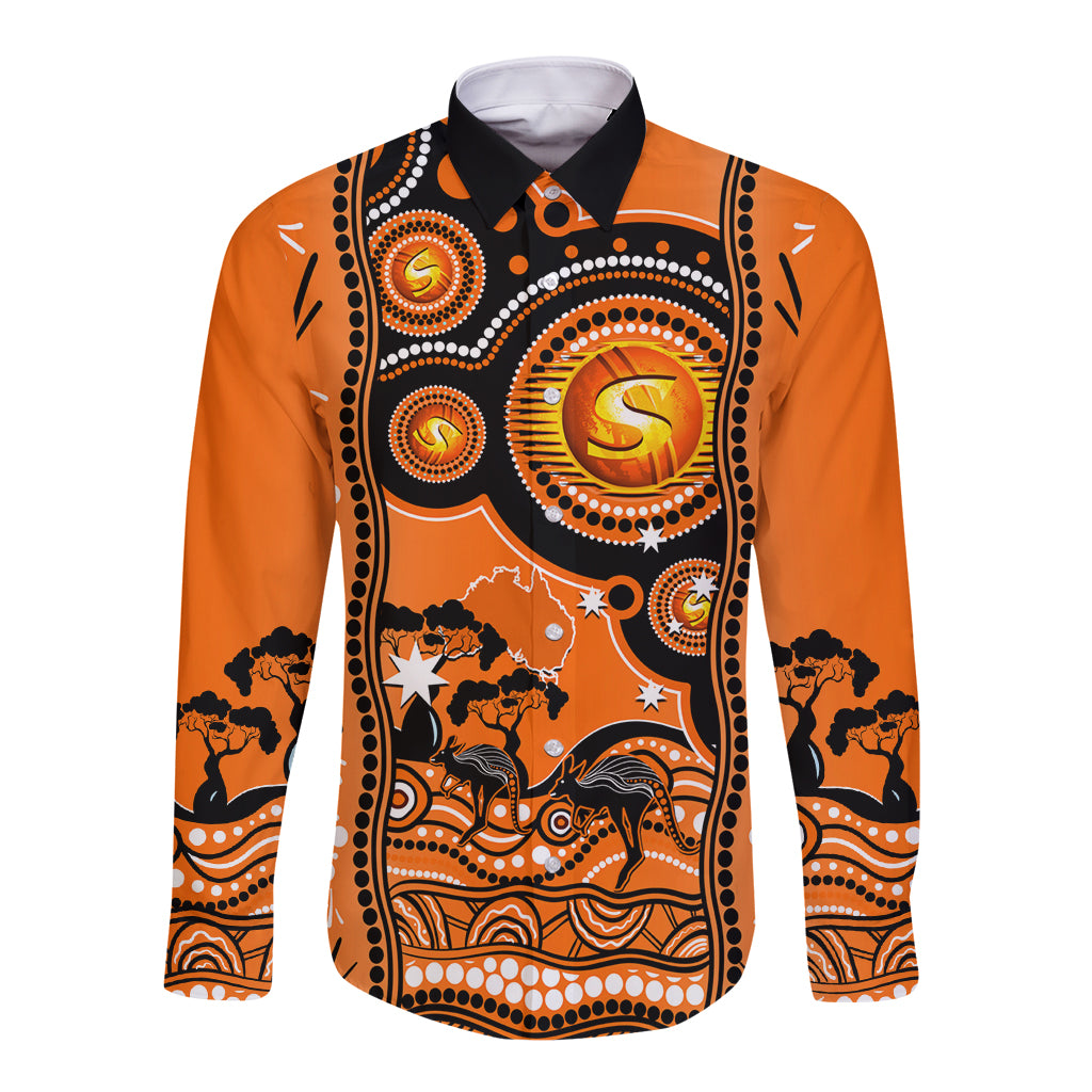 Perth Scorchers Cricket Long Sleeve Button Shirt Happy Australia Day Aboriginal Art - Vibe Hoodie Shop