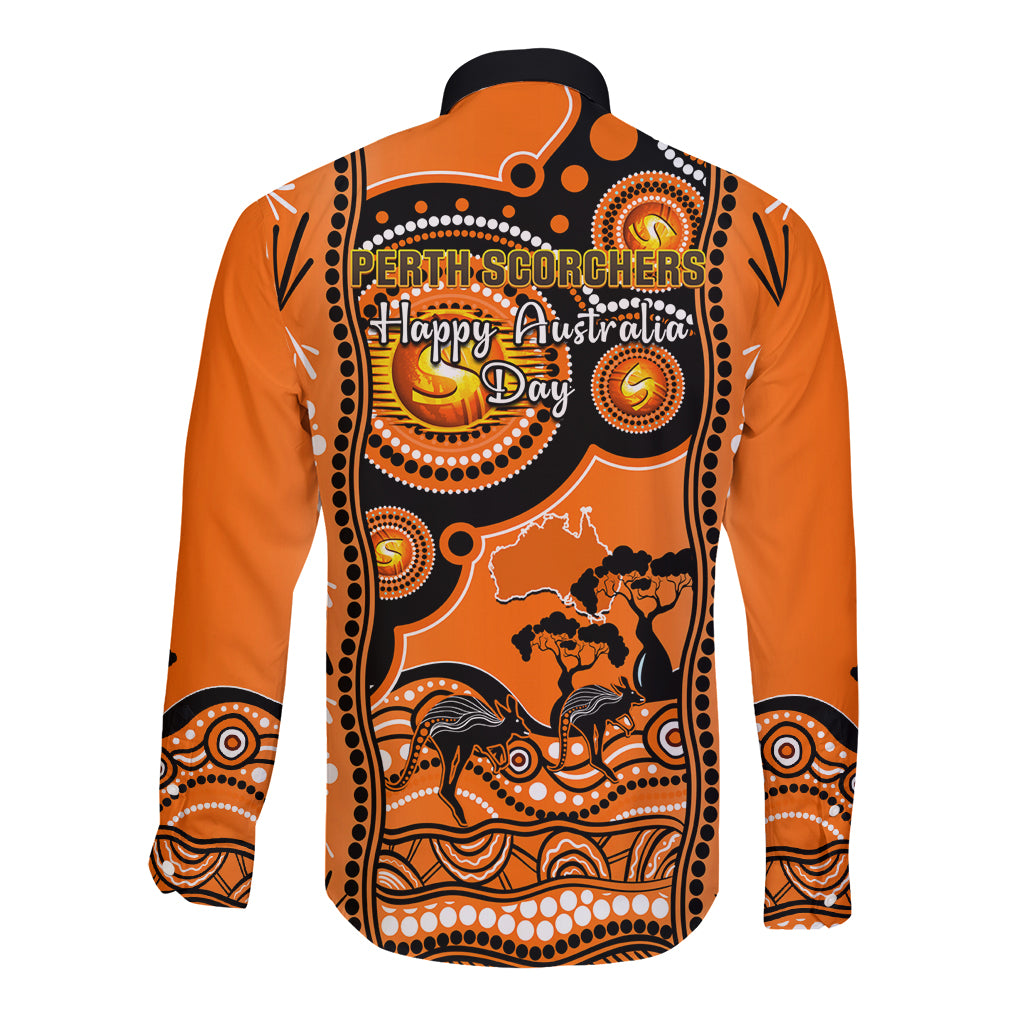 Perth Scorchers Cricket Long Sleeve Button Shirt Happy Australia Day Aboriginal Art - Vibe Hoodie Shop