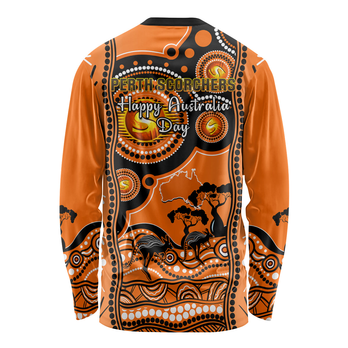 Perth Scorchers Cricket Long Sleeve Shirt Happy Australia Day Aboriginal Art - Vibe Hoodie Shop