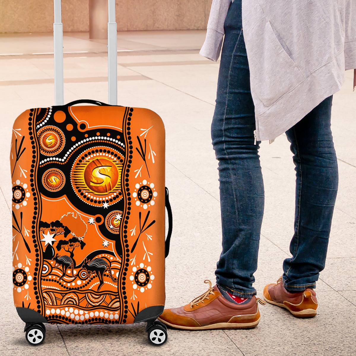 Perth Scorchers Cricket Luggage Cover Happy Australia Day Aboriginal Art - Vibe Hoodie Shop