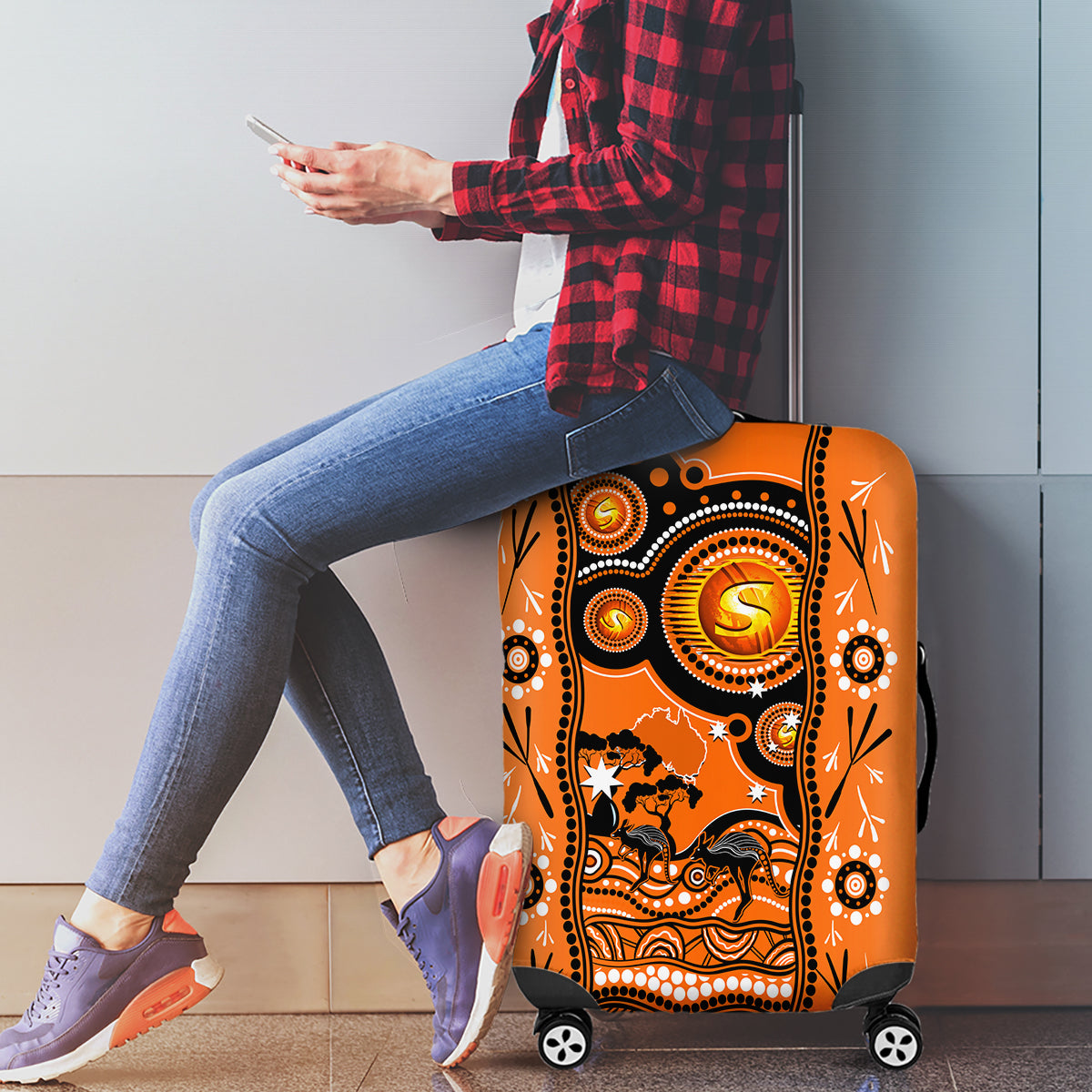 Perth Scorchers Cricket Luggage Cover Happy Australia Day Aboriginal Art - Vibe Hoodie Shop