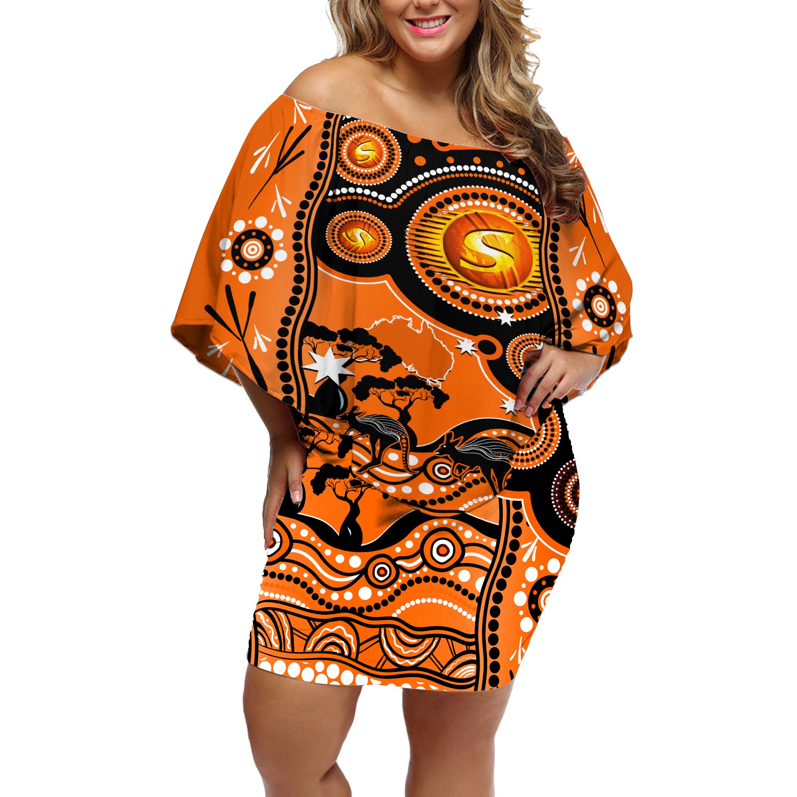 perth-scorchers-cricket-off-shoulder-short-dress-happy-australia-day-aboriginal-art