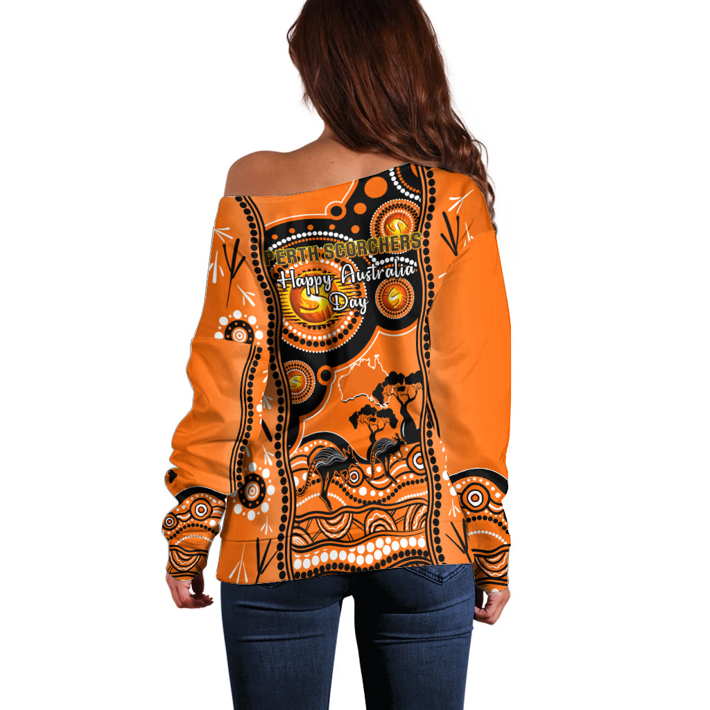 Perth Scorchers Cricket Off Shoulder Sweater Happy Australia Day Aboriginal Art - Vibe Hoodie Shop