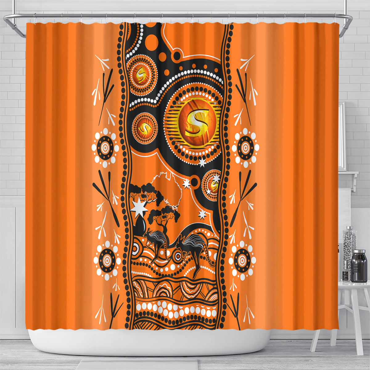 perth-scorchers-cricket-shower-curtain-happy-australia-day-aboriginal-art