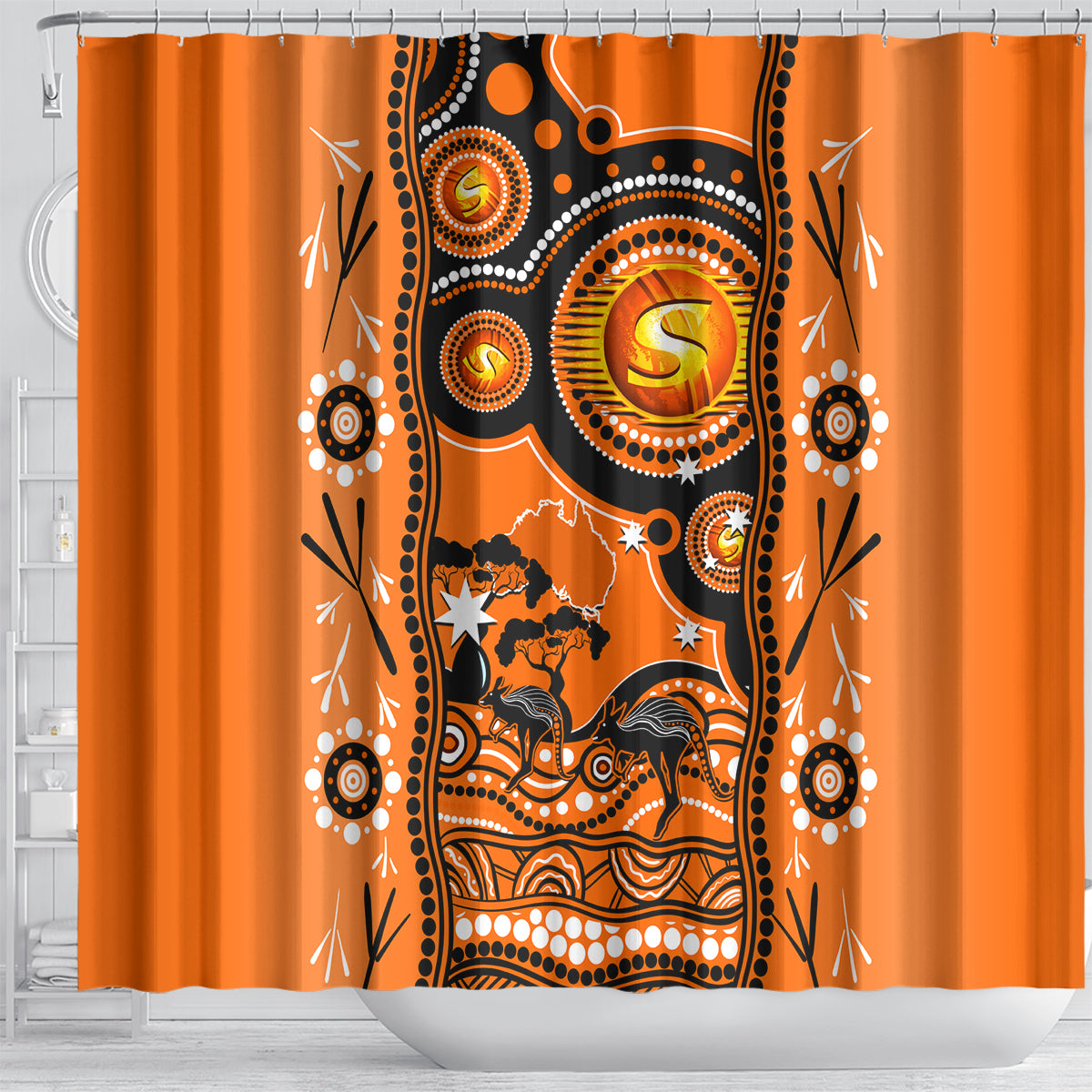 perth-scorchers-cricket-shower-curtain-happy-australia-day-aboriginal-art