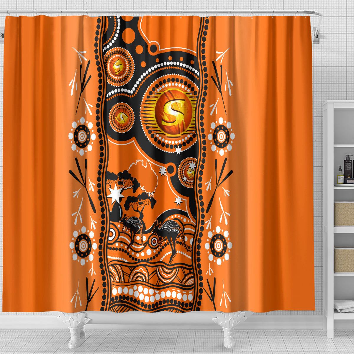 perth-scorchers-cricket-shower-curtain-happy-australia-day-aboriginal-art