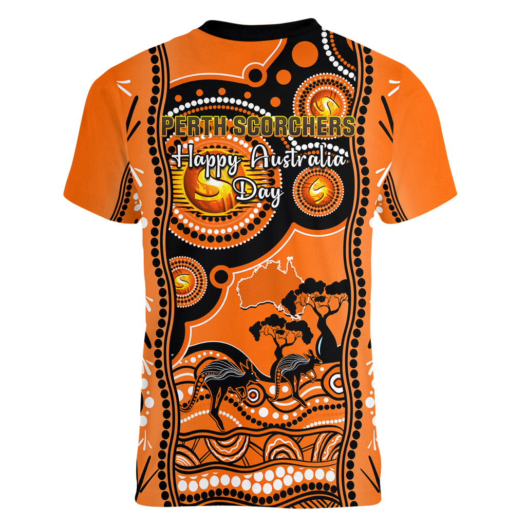 Perth Scorchers Cricket Women V Neck T Shirt Happy Australia Day Aboriginal Art - Vibe Hoodie Shop