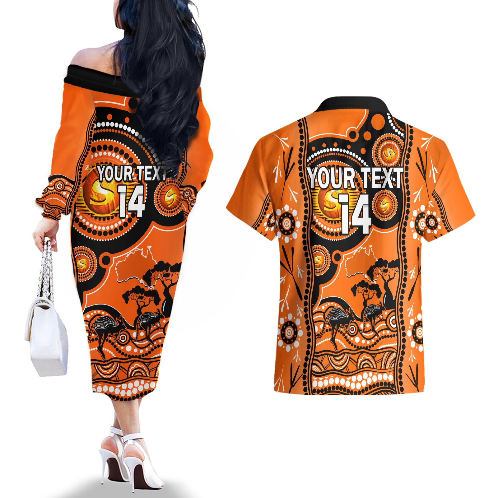 custom-perth-scorchers-cricket-couples-matching-off-the-shoulder-long-sleeve-dress-and-hawaiian-shirt-happy-australia-day-aboriginal-art