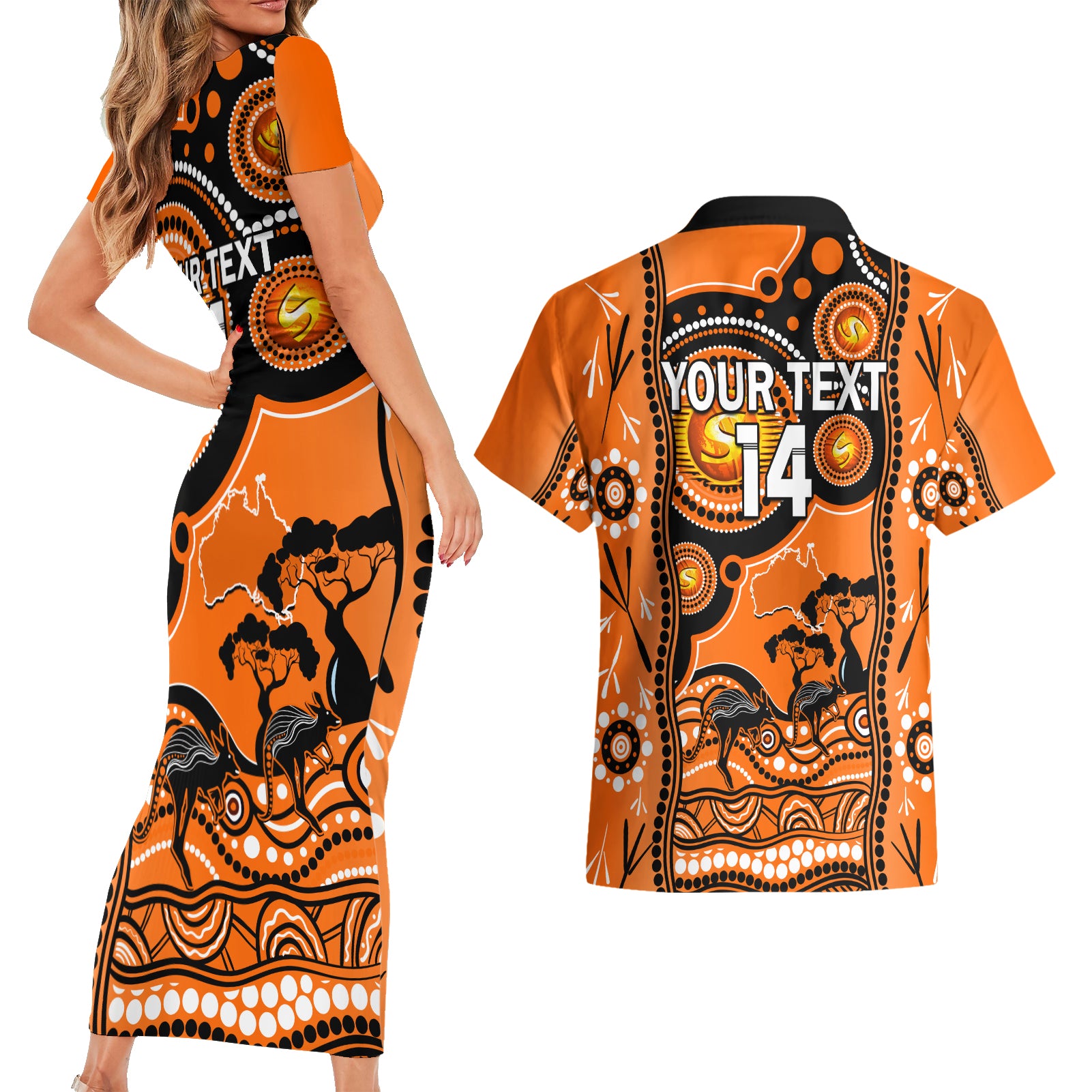 custom-perth-scorchers-cricket-couples-matching-short-sleeve-bodycon-dress-and-hawaiian-shirt-happy-australia-day-aboriginal-art