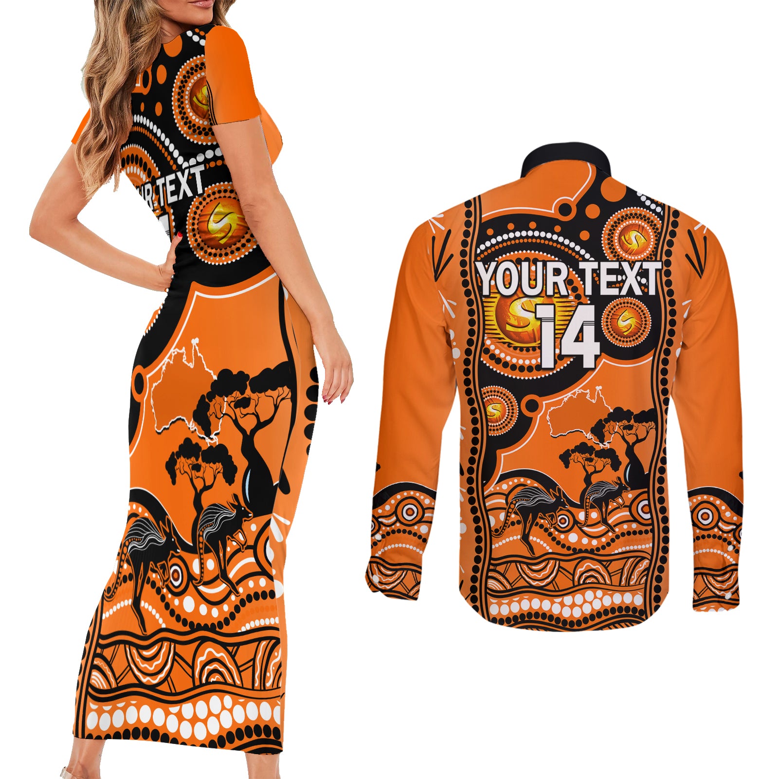 custom-perth-scorchers-cricket-couples-matching-short-sleeve-bodycon-dress-and-long-sleeve-button-shirt-happy-australia-day-aboriginal-art