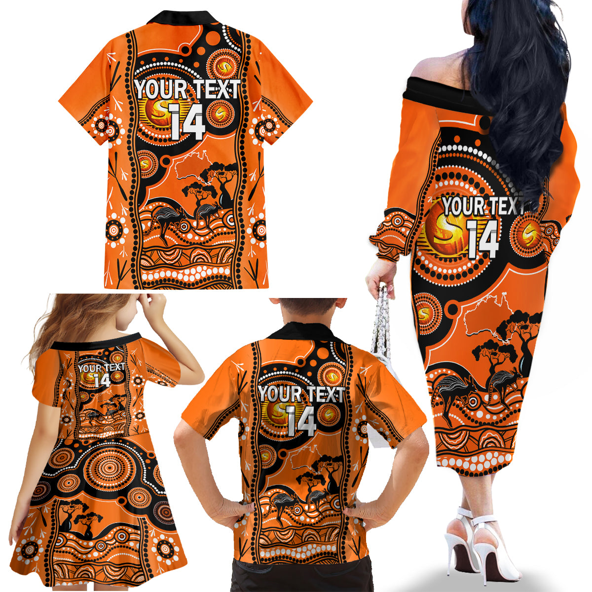 custom-perth-scorchers-cricket-family-matching-off-shoulder-long-sleeve-dress-and-hawaiian-shirt-happy-australia-day-aboriginal-art