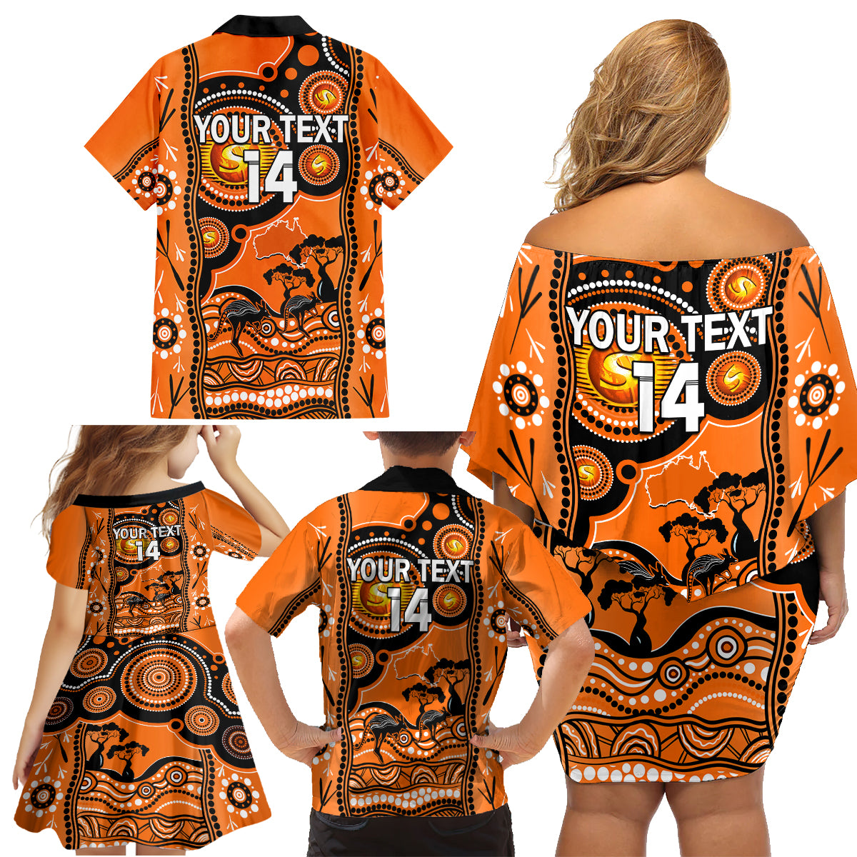 custom-perth-scorchers-cricket-family-matching-off-shoulder-short-dress-and-hawaiian-shirt-happy-australia-day-aboriginal-art