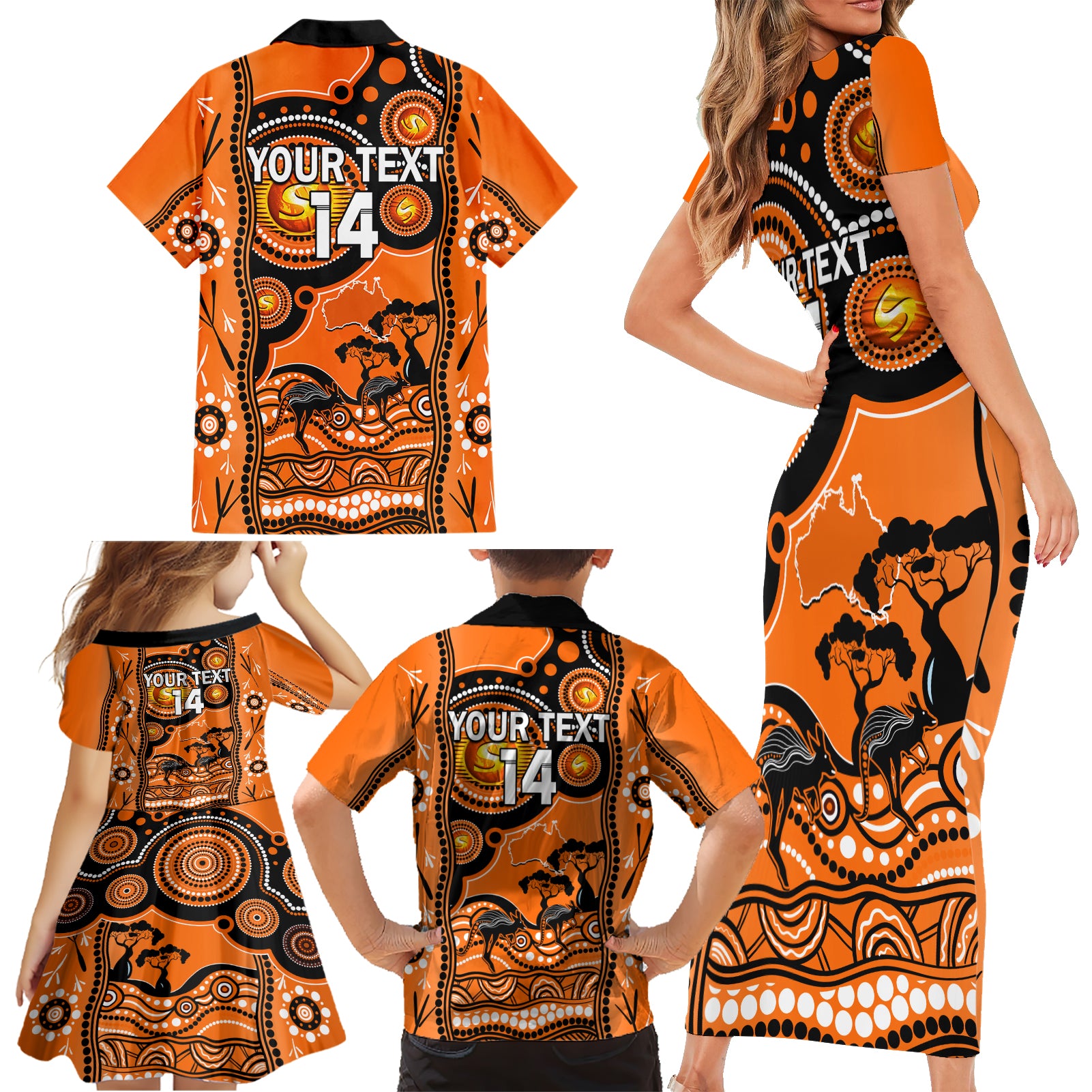 custom-perth-scorchers-cricket-family-matching-short-sleeve-bodycon-dress-and-hawaiian-shirt-happy-australia-day-aboriginal-art