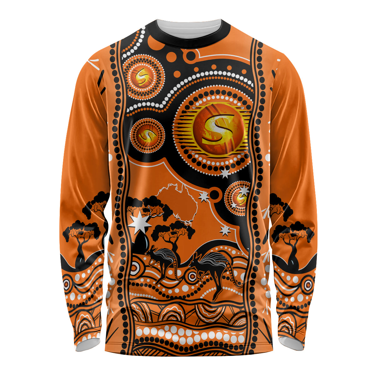 Custom Perth Scorchers Cricket Long Sleeve Shirt Happy Australia Day Aboriginal Art - Vibe Hoodie Shop