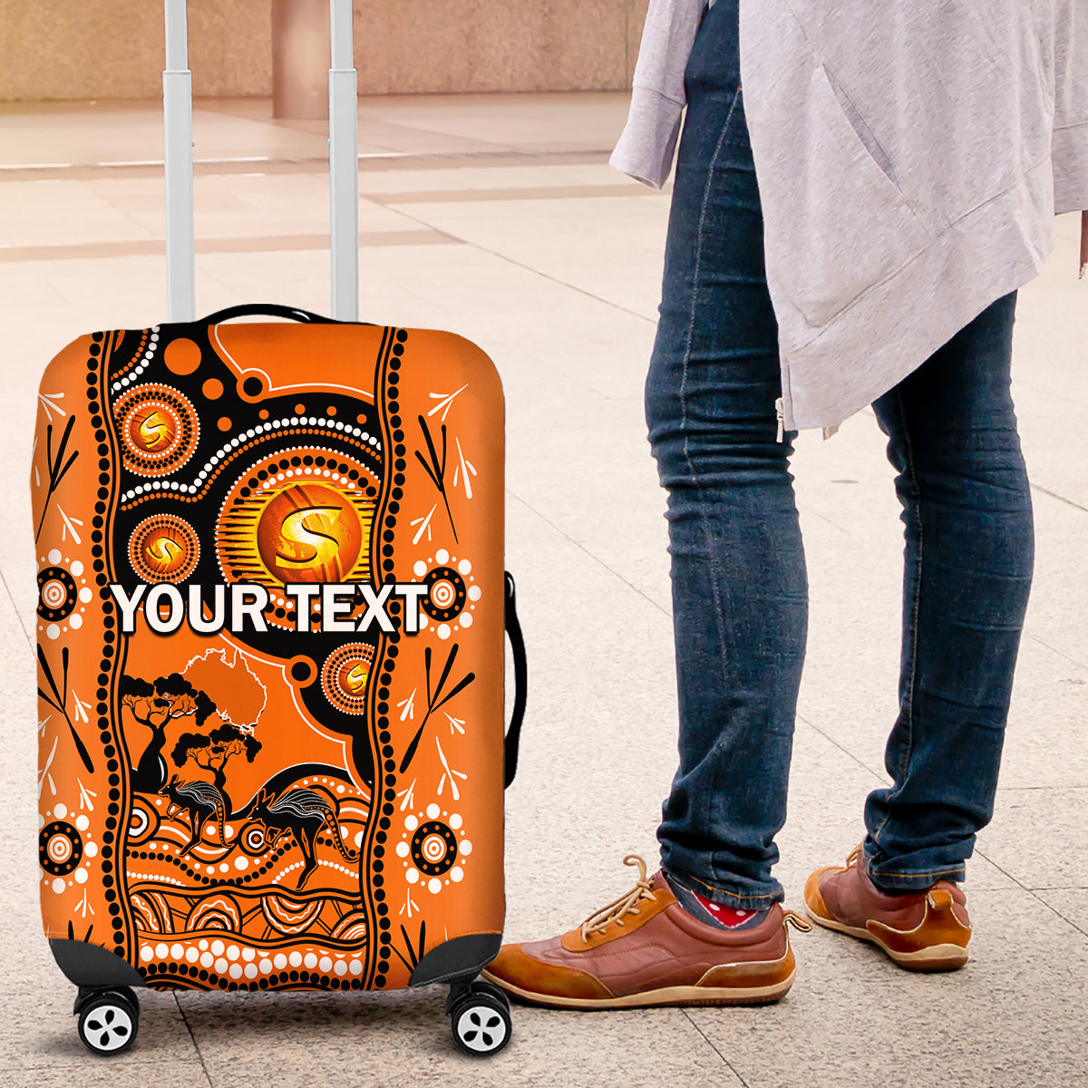 Custom Perth Scorchers Cricket Luggage Cover Happy Australia Day Aboriginal Art - Vibe Hoodie Shop