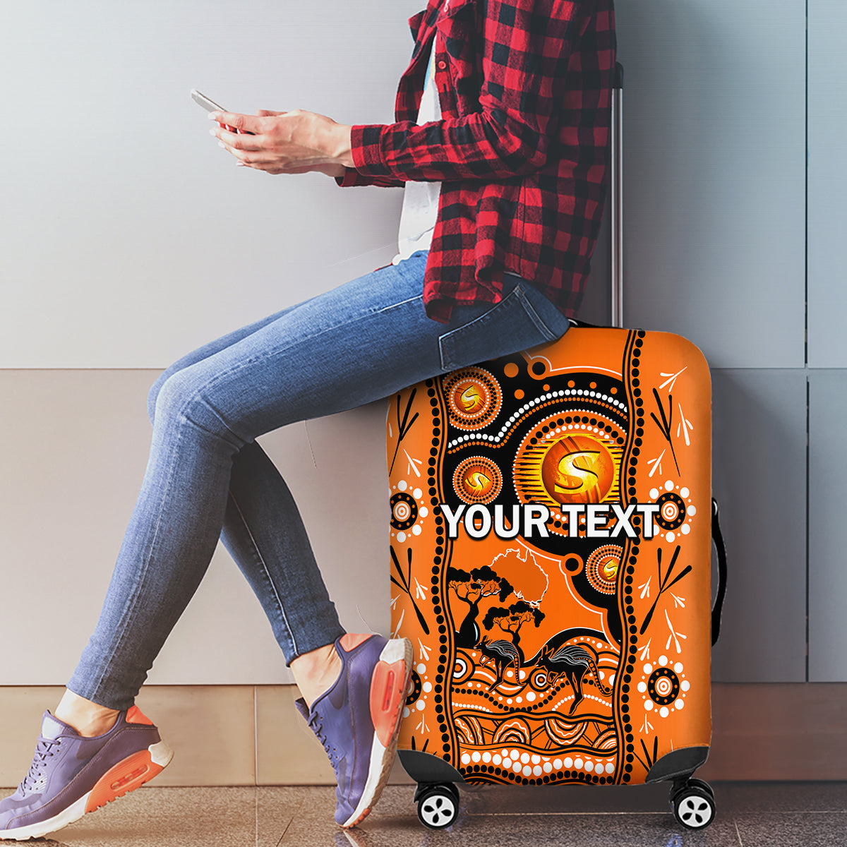 Custom Perth Scorchers Cricket Luggage Cover Happy Australia Day Aboriginal Art - Vibe Hoodie Shop