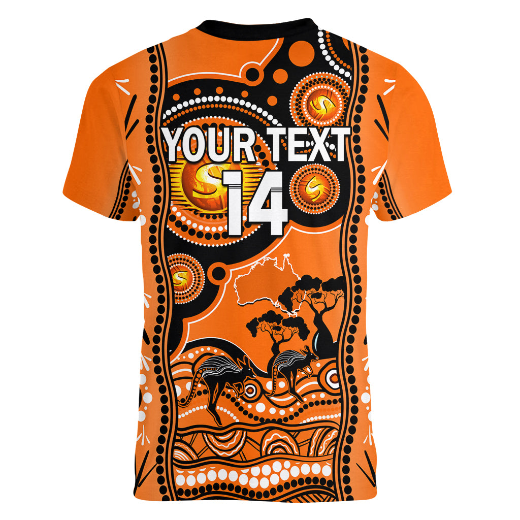 Custom Perth Scorchers Cricket Women V Neck T Shirt Happy Australia Day Aboriginal Art - Vibe Hoodie Shop