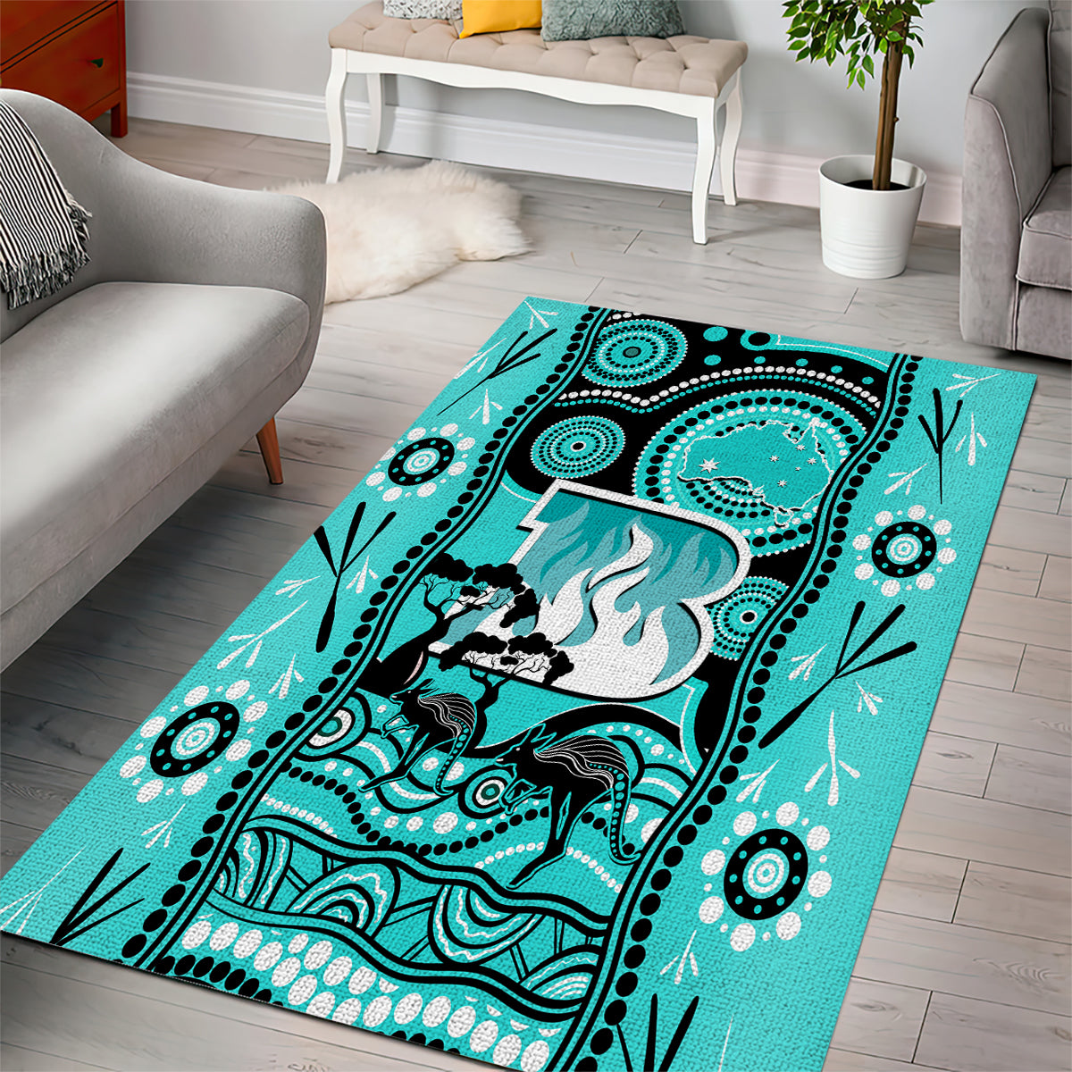 Brisbane Heat Cricket Area Rug Happy Australia Day Aboriginal Art - Vibe Hoodie Shop