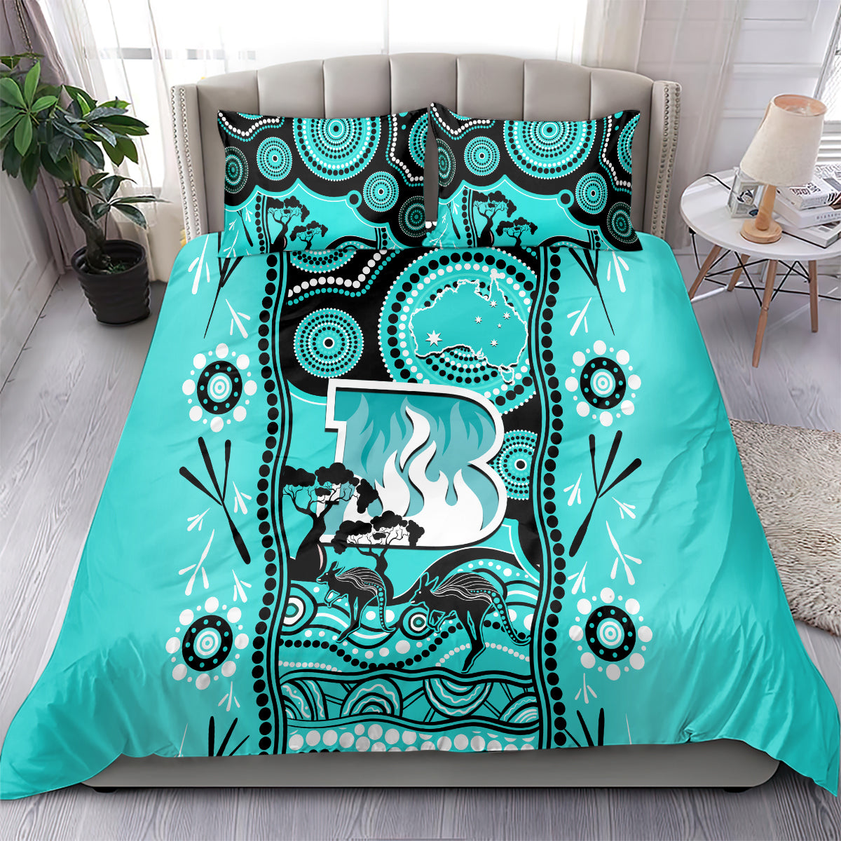 Brisbane Heat Cricket Bedding Set Happy Australia Day Aboriginal Art - Vibe Hoodie Shop