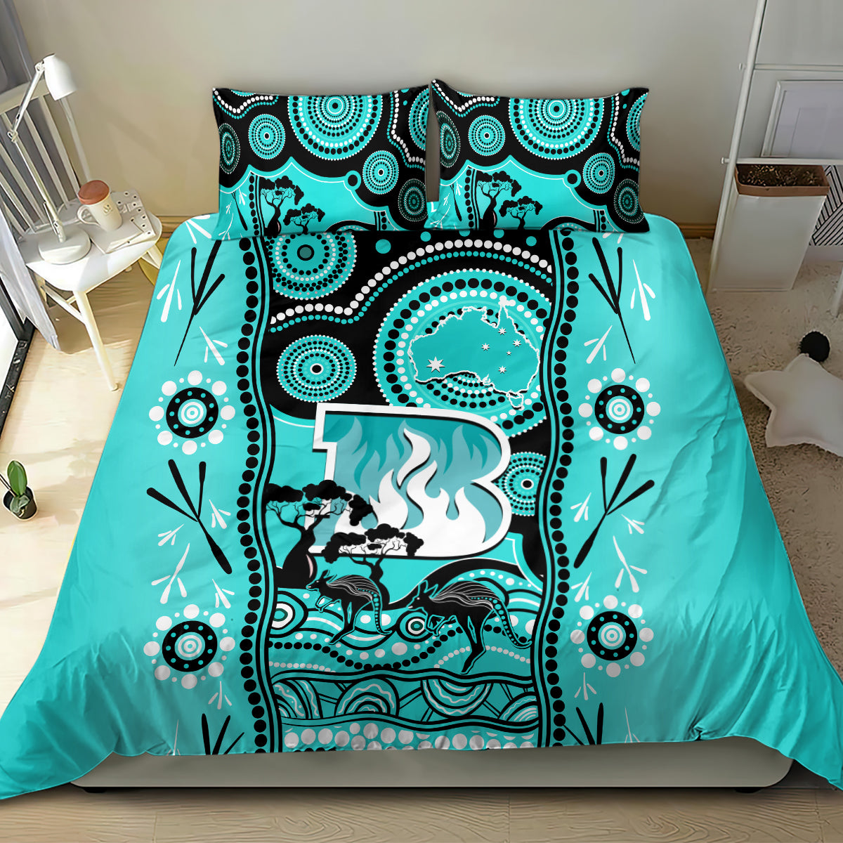 Brisbane Heat Cricket Bedding Set Happy Australia Day Aboriginal Art - Vibe Hoodie Shop