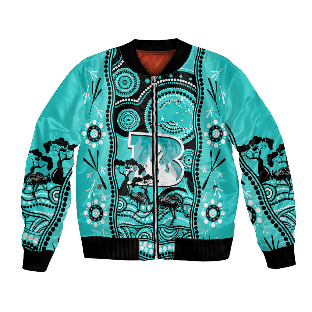 Brisbane Heat Cricket Bomber Jacket Happy Australia Day Aboriginal Art - Vibe Hoodie Shop