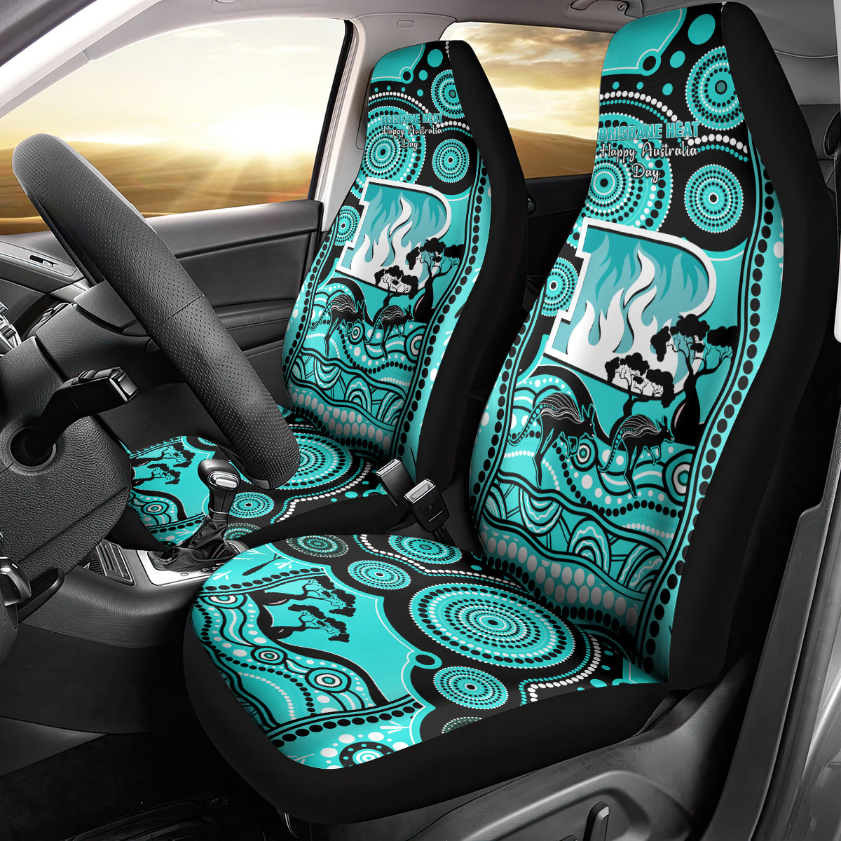 Brisbane Heat Cricket Car Seat Cover Happy Australia Day Aboriginal Art - Vibe Hoodie Shop