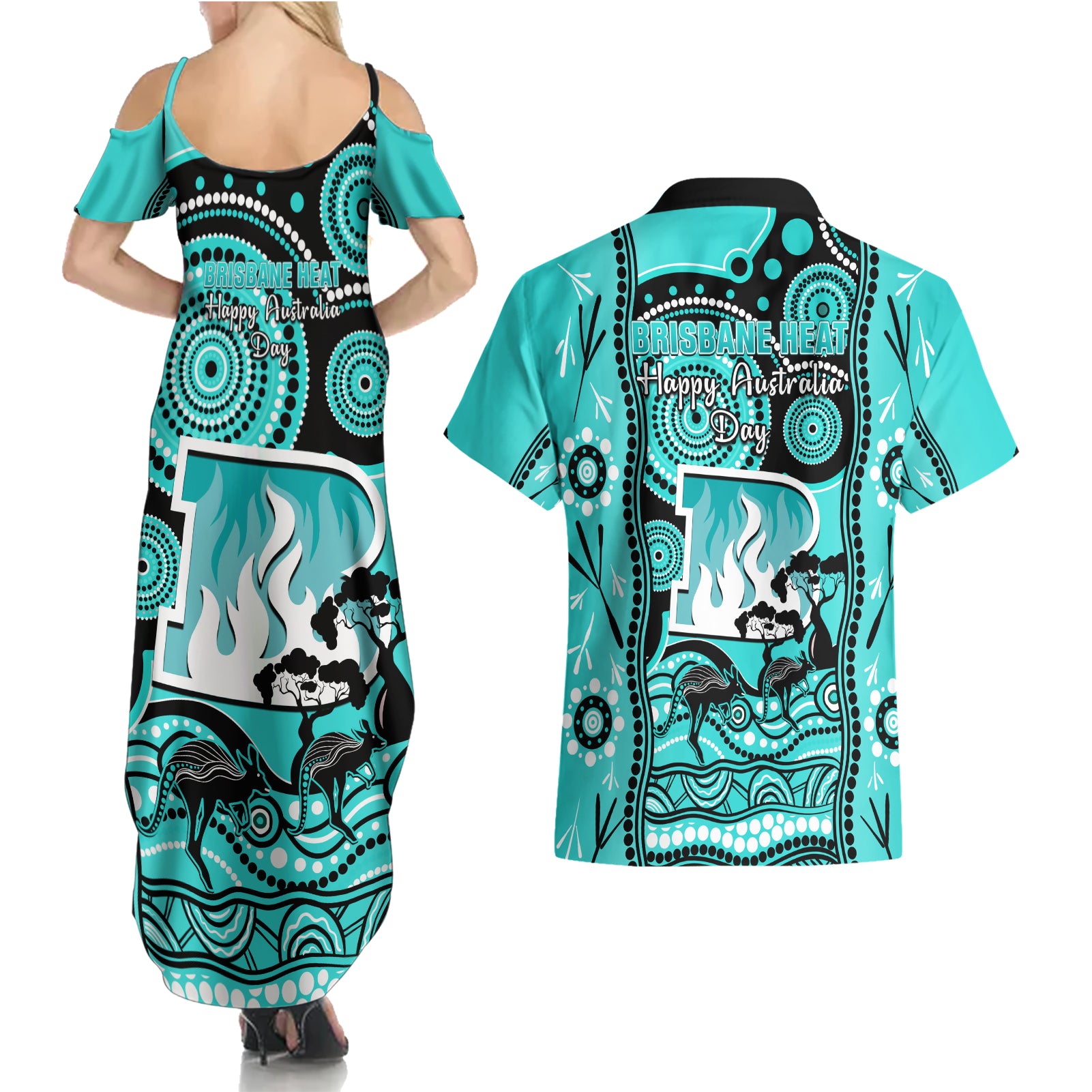 brisbane-heat-cricket-couples-matching-summer-maxi-dress-and-hawaiian-shirt-happy-australia-day-aboriginal-art